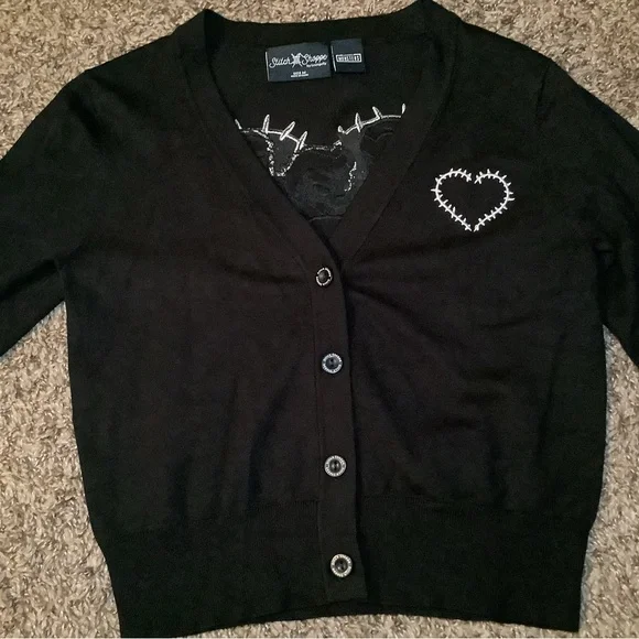 Stitch shoppe by loungefly universal monsters cropped cardigan, black, size: M - Picture 2 of 11